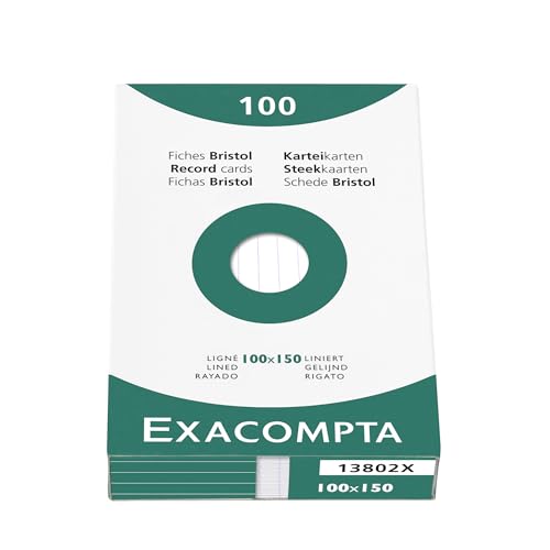 Fichas bristol rayadas no perforadas Exacompta, aptas para fotocopiadora e inyección de tinta.