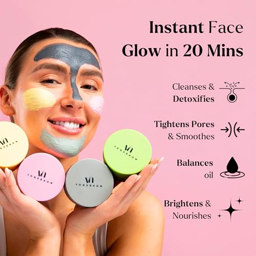 Clay Mask | Clay Face Mask | Premium Pack of 4(400g) | Bonus Headband & Brush | Turmeric Vitamin C, Green Tea, Rose, Dead Sea Mud | Brightening | International Womens Day Gifts - Image 3