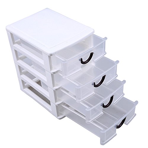 WCIC Drawer Unit, Storage Drawer Organizer Box White Frame with Clear with 4 Stacking Drawers