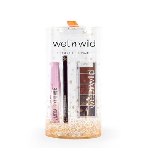 Wet n Wild Frosty Flutter Vault, 12-Piece Makeup Set with Mega Volume Black Mascara, Black Eyeliner Pen and 2 Eyeshadow Palettes, Long-Lasting and Easy to Blend Formula, Makeup Gift Set