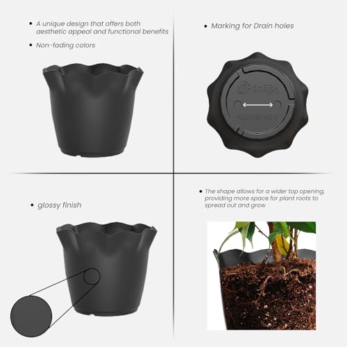 Image of YUCCABE ITALIA SHERA Flower Plastic Flower Pot Unbreakable Round Shape Planter with Drainage Holes Planter Suitable for Home Garden Seedling Indoor and Outdoor (Grey, 4 INCH - 12 Pcs)