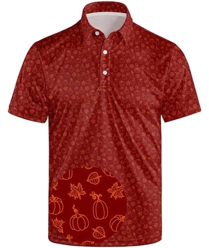 Chemises Polo Golf Homme Impression Amusante Manches Courtes Rouge Citrouille M
