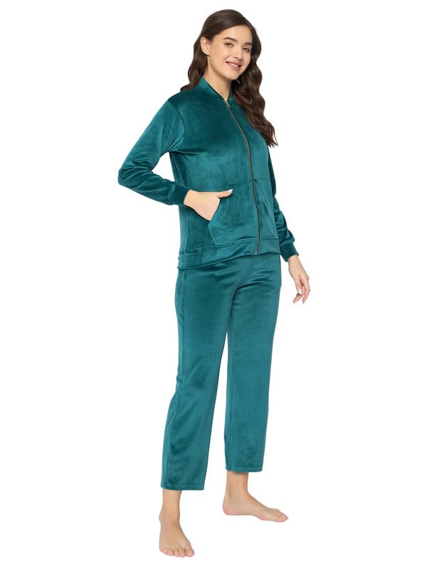 Clovia Conjunto de chaqueta y pijama chic básico para mujer, terciopelo
