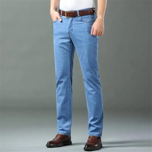 Men's Ice Silk Thin Denim Jeans Straight Stretch Cotton Business Casual Lightweight Trousers3