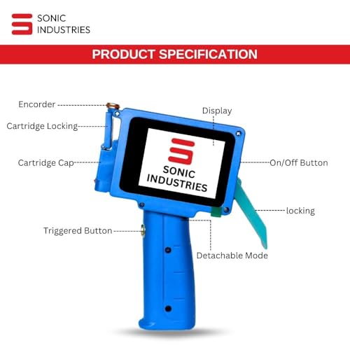 Image of SONIC INDUSTRIES Lightweight Coding Printer for Packaging Products Thermal Inkjet Machine for Expiry Date Batch Code and Barcode Applications in FMCG and Production Environments