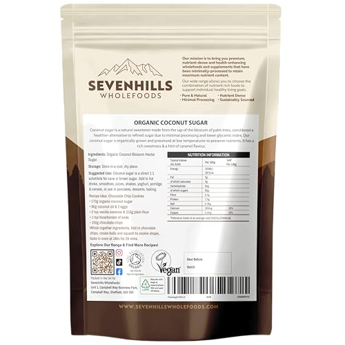 Sevenhills Wholefoods Organic Coconut Sugar 1.8kg, from Coconut Nectar Blossom - Low GI Brown Sugar, for Drinks, Desserts & Baking