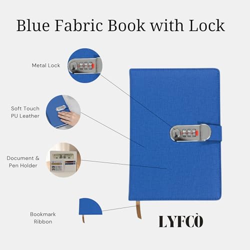Image of A5 Secret Diary with 3-Digit Combination Lock, Premium PU Leather Journal for Men & Women, Personal Locked Notebook for Office, School & Gifts, 22x15 CM (Fabric Solid Blue)