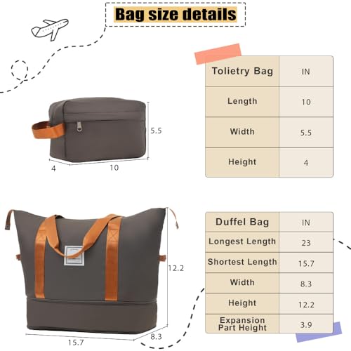 Softside Expandable 3 Piece Luggage Set with Duffel Bag Upright Spinner Lightweight Travel Suitcase Softshell Luggage Sets for Trips (Brown + Polyester)3