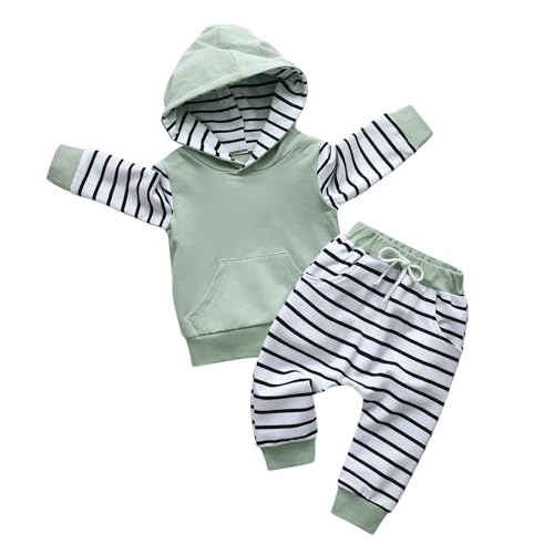 Image of Rebey Toddler Infant Baby Boy Clothes Striped Long Sleeve Hoodie Tops Sweatsuit Pants Outfit Set