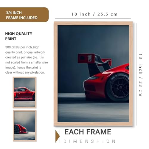 Image of TASVEE Car wall posters | set of 3 wall frames | posters for wall | Wall Decoration for Bedroom, Living Room & Office | Best Gift for Boys & Car Lovers (A10, MEDIUM 10X13, Framed)