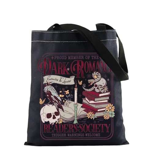 Dark Romance Reader Society Tote Bag Spicy Book Club Dark Academia Canvas Bag Morally Grey Trigger Warning Book Gift (WarningWelcomeTBlk)
