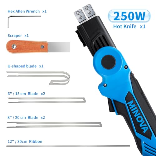 MINOVA 250W AC Rotatable Electric Hot Knife, 6 Blades Foam Cutter Cutting Tool Kit, Full-body Air Cooling System Foam Cutter with Heavy-Duty Case for EPP, EPS, XPS, EVA, EPE, PU, KT Board, Sponge - Image 5