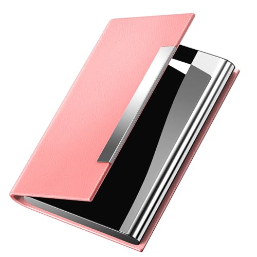 Padike Business Card Holder, Professional PU Leather & Stainless Steel Multi Card Case,Business Card Holder Wallet Credit Card ID Case/Holder for Men & Women. (Pink)