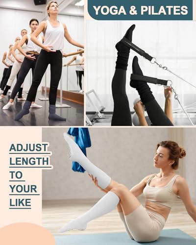 Image of yeuG Pilates Grip Socks for Women Yoga Slouch Socks with Grip for Barre Knee High Boot Socks Long Scrunch Slipper Socks