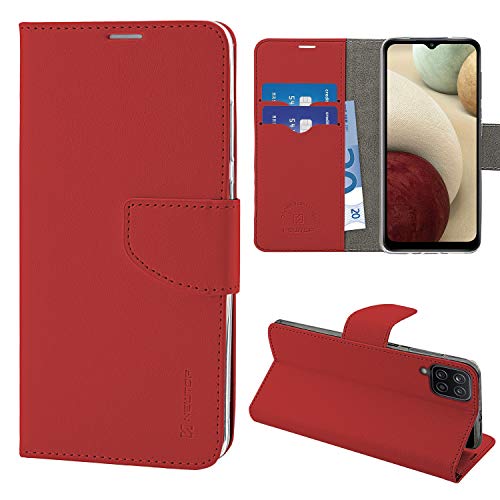 N NEWTOP Cover Compatibile con Samsung Galaxy A12, HQ Lateral Custodia Libro Flip Chiusura Magnetica Portafoglio Simil Pelle Stand (Rosso)