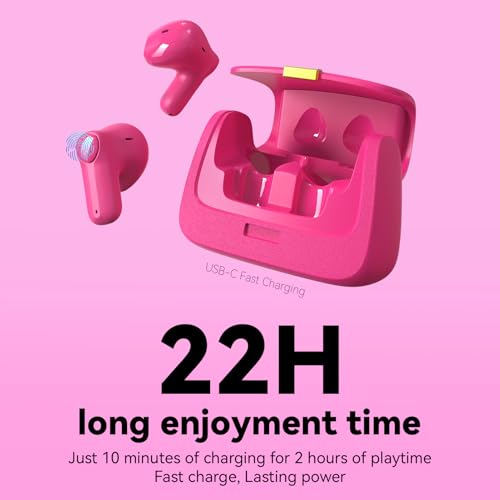 Image of ANCwear Cute Pink Wireless Earbuds for Girls, Bluetooth 5.3 Ear Buds with Mini Handbag Charging Case, DIY Stickers, 22H Battery Life, Fashion Gift for Women Teens, Rose Pearl