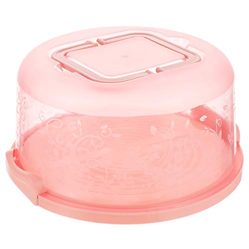 Hemoton Pink Round Cake Box Carrier Plastic Muffin Pie Carrying Box Bakery Dessert Container Holder with Handle Snap Cake Box Keeper 25X25X13CM