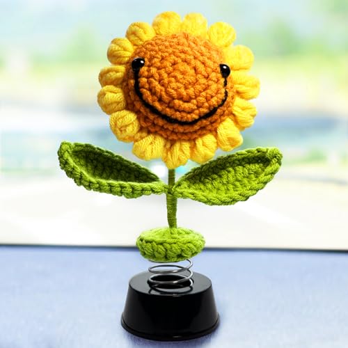 KIAYOO Decoración de Coche,Gancho de Aguja Girasol para Hogar Oficina Figurita Decorativa Coche,Decoración Salpicadero Interior,Regalo para Hombre Mujer Cumpleaños San Valentín Navidad