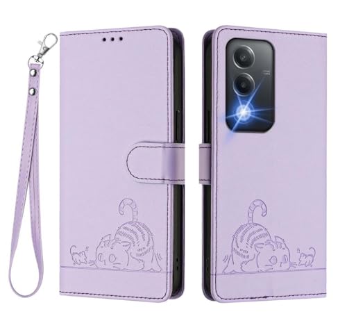 GOGME Cover per OPPO A80 5G - Gatto Carino in Rilievo in Pelle
