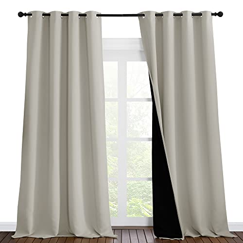 Image of NICETOWN Full Shading Curtains for Windows, Super Heavy-Duty Black Lined Blackout Curtains for Bedroom, Privacy Assured Window Treatment (Natural, Pack of 2, 55 inches W x 102 inches L)