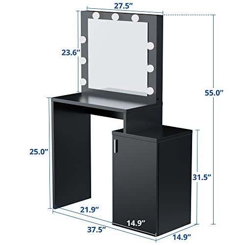 Cozy Castle Black Vanity Desk With Mirror And Lights, Makeup Desk With Storage Cabinet, Small Vanity Table For Bedroom #TOP6