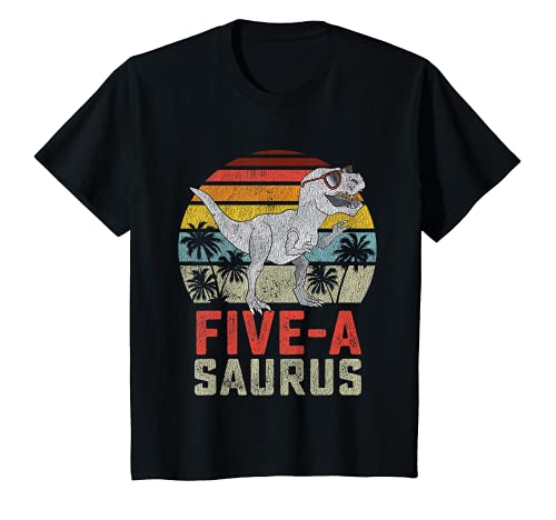 Kids 5 Year Old Dinosaur Birthday 5th T Rex Dino Five Saurus T-Shirt