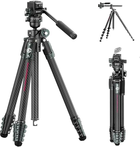 ULANZI JJ06 GlideGo Trépied vidéo en fibre de carbone, trépied de voyage avec tête fluide, double pano Pano Pan&-50°/+60°, avec plateau rapide Uka et poignée de tournevis, 18 kg max