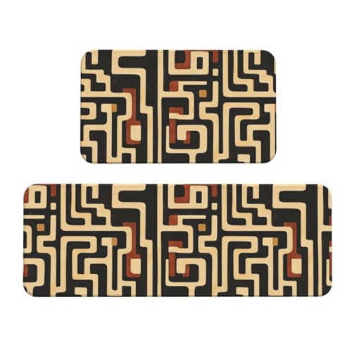 GVYGVY Antifatigue Kitchen Mats for Floor 2 Piece - Camouflage Maze Print Kitchen Rugs Washable, Non Slip Runner Rug Standing Mat for Office/Bathroom/Laundry/Home Decor and Accessories