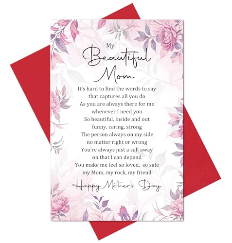 Alzombi Happy Mother's Day Card for Mom, Thoughtful Mother's Day Card from Son Daughter, My Beautiful Mom Poetic Mothers Day Cards Gifts, The Person Always on My Side