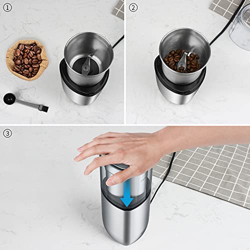 Image of SHARDOR Electric Coffee Bean Grinder, Spice Grinder, 1 Removable Bowl with Stainless Steel Blade, Silver