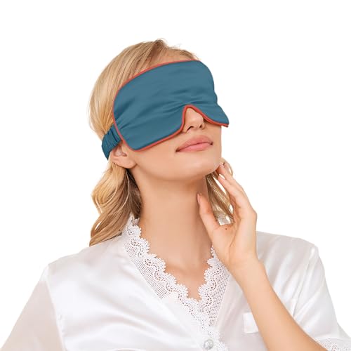 THXSILK アイマスク シルク 目隠しアイピロー AB面デザイン 25匁 最高グレード6A OEKO認証済 100%シルク 通気性 遮光性 圧迫感なし 洗濯可能 旅行用 睡眠用 飛行機用 男女兼用 長さ調節可能(ブルー&レッド 22.5*10cm)