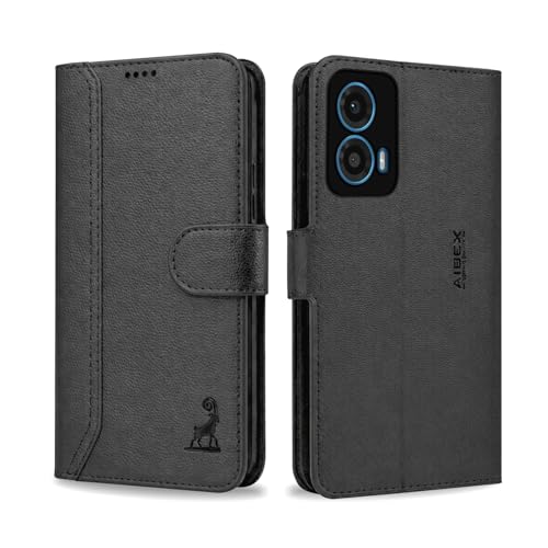 Image of AIBEX Compatible for Motorola G34 5G / Motorola G45 5G | Premium PU Leather Wallet Case with Stand & Card Slots Black