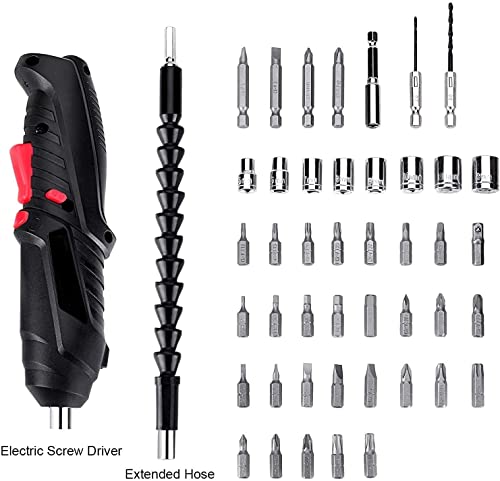 Image of 47 Pcs Electric Screwdriver Bit Set, 4.2V 3.2Nm, Front LED Light, Flexible Shaft, 3.2Nm Maximum Torsion Power Screwdriver with USB Rechargeable Cable Carrying Case, for Household Repair Tool (A+)