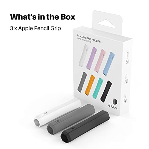 Image of NIUTRENDZ 3 Pack Silicone Grip for iPencil 2 & Apple Pencil Pro & Apple Pencil (USB-C) Ergonomic Design Protective Case Cover Sleeve (White + Grey + Black)