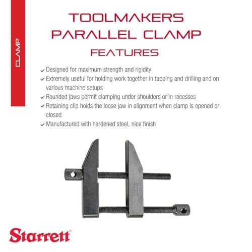 Image of Starrett Toolmakers Parallel Clamp - Ideal for Holding Work in Tapping and Drilling - 2-1 /4 inch Capacity, 1-7 /32 inch Throat Depth, Hardened Steel, Nice Finish - 161C
