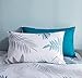 SLEEPBELLA Duvet Cover Set, 600 Thread Count Cotton Leaf Botanical Pattern Print Reversible Comforter Cover Set (Queen, Teal Blue-Leaf)