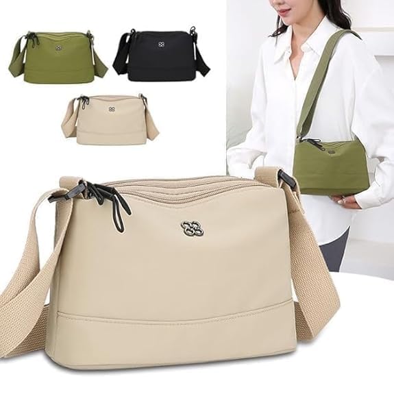 Image of (1Pack Crossbody Bags for Women, Small Shoulder Bag Nylon Simple Purse with Zipper, Multiple Pockets Handbag, Lightweight Casual Mini Purse for Unisex