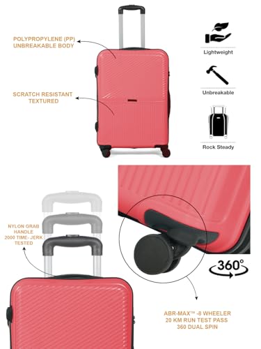 Image of Teakwood Meduim Size 8 Wheels Trolley Bag, Hard Cabin with Zipper Closure, Adjustable Push Button & Cross Side Strap, Number Lock System 360 Degree (Medium, Pink)