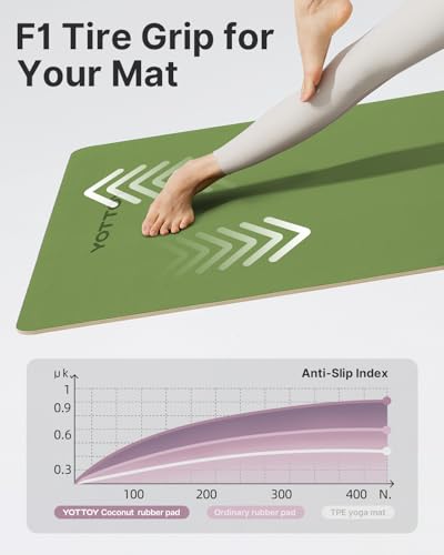 YOTTOY Yoga Mat,Non-Slip Hot Yoga Mat with Anti-Tear Design and Friendly Natural Rubber Mat with Strap and Bag (Green)
