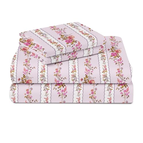 Image of VAS COLLECTIONS Premium 3D Printed 160 TC Microfiber Double Bedsheet with 2 King Size Pillow Covers (90X90 Inches) Pink Flowers