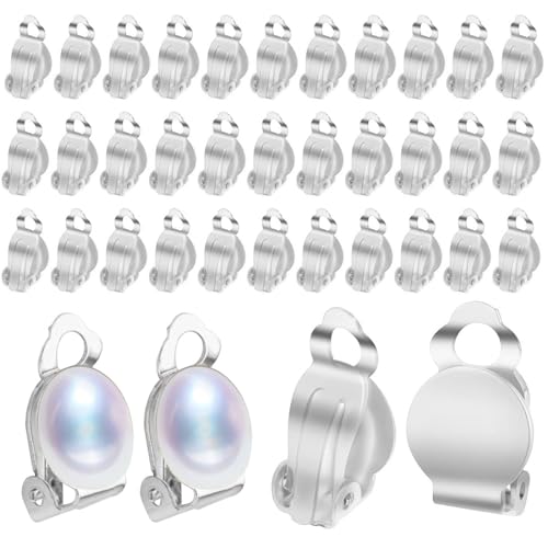 JEYORZY 50 pcs Clip sur la Boucle d'oreille, Clips d'oreille en Acier Inoxydable - Attaches sans-perçage en argent Acier Inoxydable pour Transformer Les...