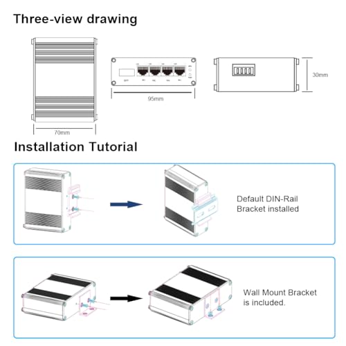 Image of Industrial Gigabit 4-Port Ethernet Switch - Hardened 10 /100 /1000Mbps Fiber with 100 /1000M Adaptive SFP Slot, Din Rail /Wall Mount, Unmanaged Network, 12-48V DC, 5-Port