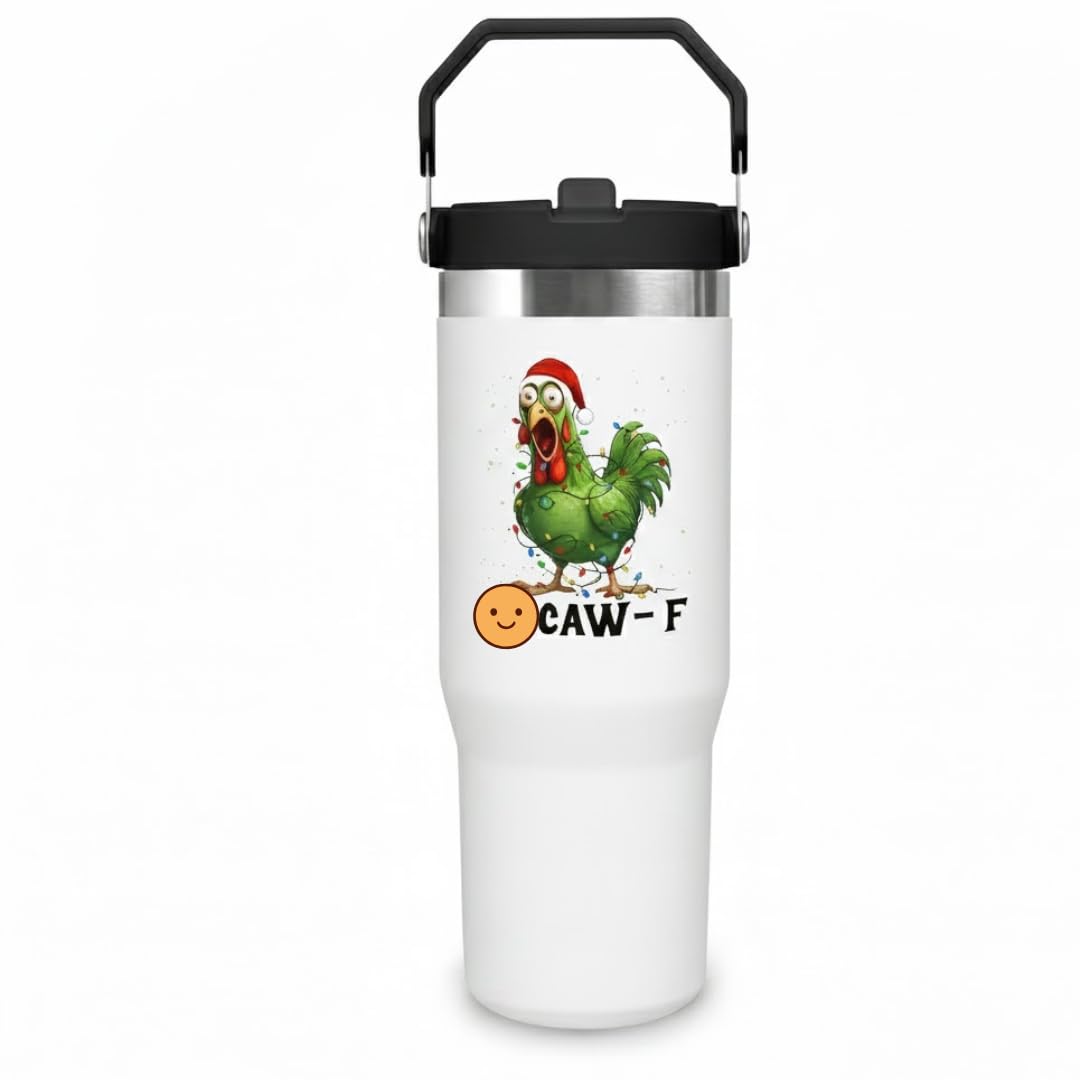 Personalized Funny Chicken Tumbler Stainless Steel 20oz 30oz 40oz CAW-F Rooster Insulated Travel Cup with Handle Humor Drinkware