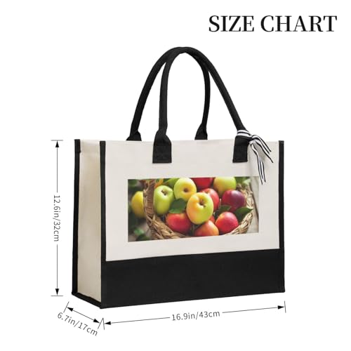Canvas Tote Bag for Women Beach Tote Purse Reusable Grocery Bag Yellow Green Red Fruits in a Basket Aesthetic Shopping Bags2