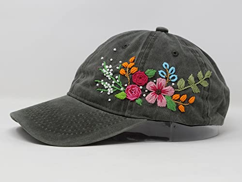 Gorra de béisbol bordada a mano con diseño floral miniatura 2