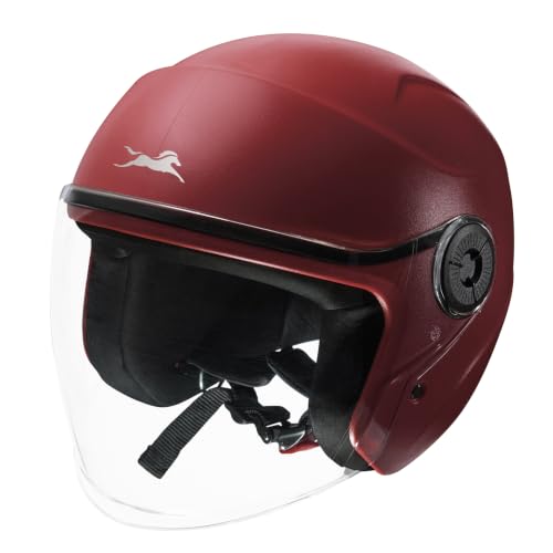 Image of TVS ACE ISI Certified Open face Unisex Helmet with Full Coverage Visor Available in 8 Colors | Lightweight Comfort-Fit Microfiber Liner Equipped with Quick Release Chin Strap