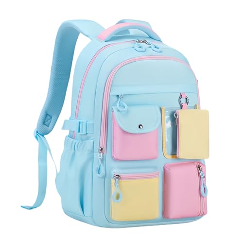 Image of Bansusu Color-Blocking Girls Backpack for Kids School Bag Multi-Pocket Bookbag Backpack for Girls, S037-Blue