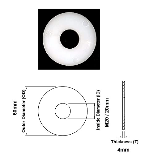 TERF® M20 White Nylon Penny Washer Size M20 / 20mm ID (Hole) X 60mm OD X 4mm Thickness White Nylon Penny Washers - Pack of 4 - Image 3