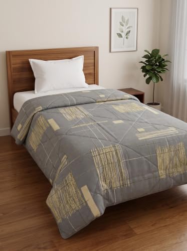 Image of Mafatlal 120 GSM Tulip Single Bed AC Comforter | Reversible Microfiber Quilt Blanket | Super Soft Lightweight All Season Duvet for Air-Conditioned Rooms | 154 x 228 cm | Medium Grey