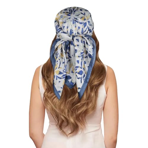 Relang Fashion silk Satin Head Scarf for Women Hair Bandana Hair Scarf Wrap Neck Scarf for Women 27.5×27.5 inches Blue Pattern